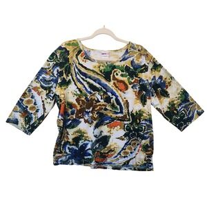 American Sweetheart Womens XL Cotton Abstract Paisley 3/4 Sleeve Top Multi-Color
